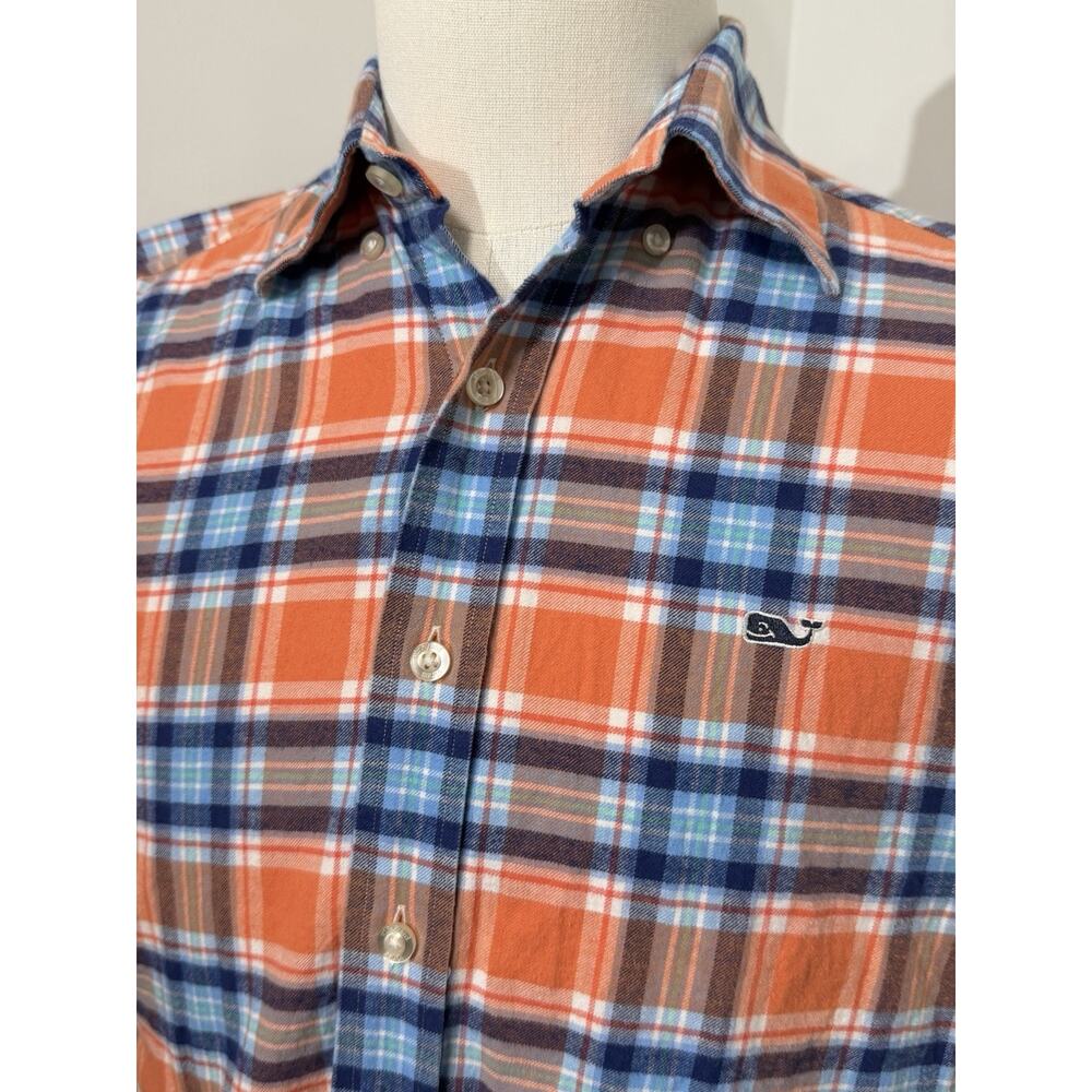 Vineyard Vines Men's S Orange Plaid Long Sleeve Button Down Slim Fit Whale Shirt